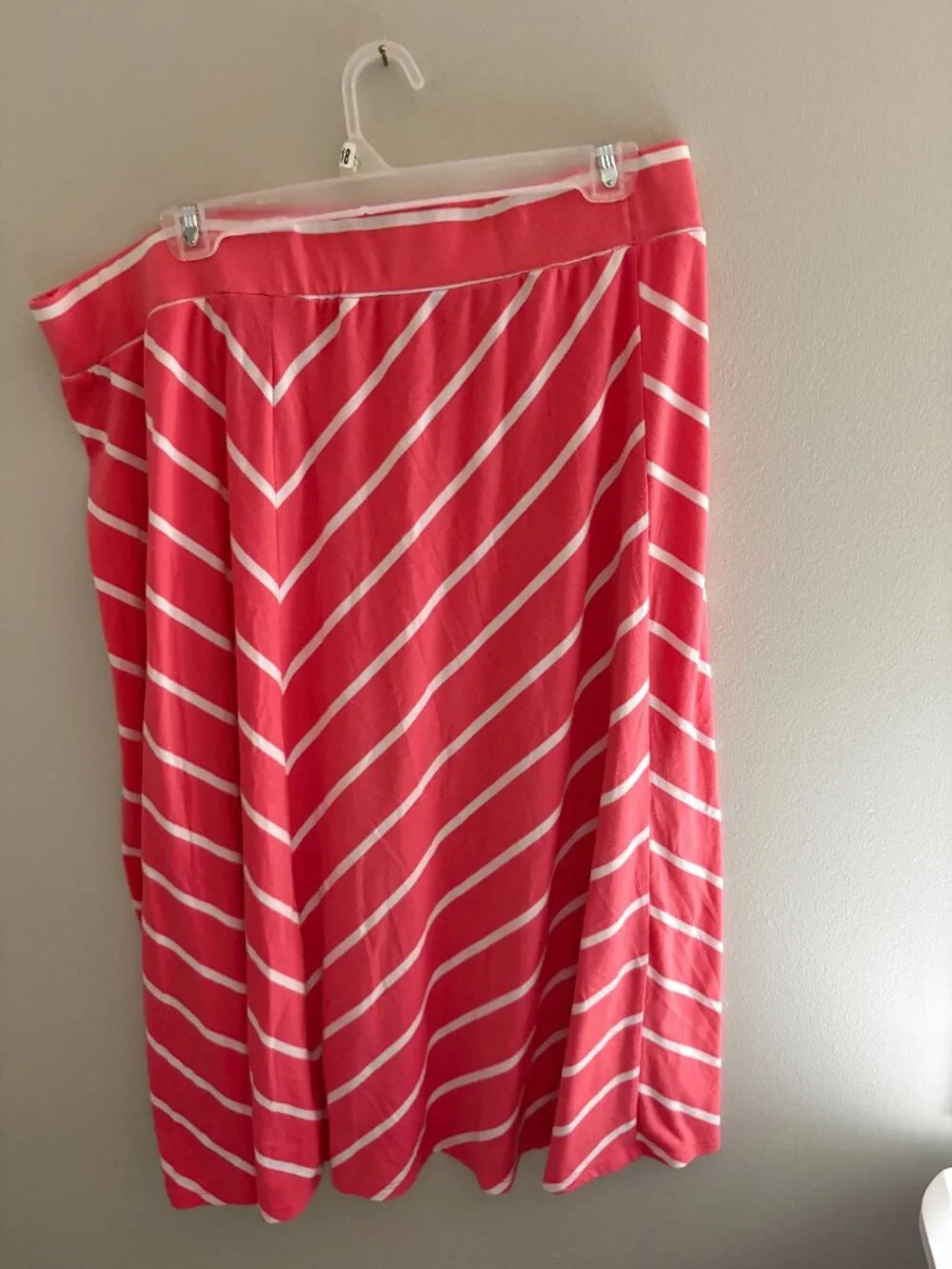 Faded Glory Coral & White Striped Midi Skirt
